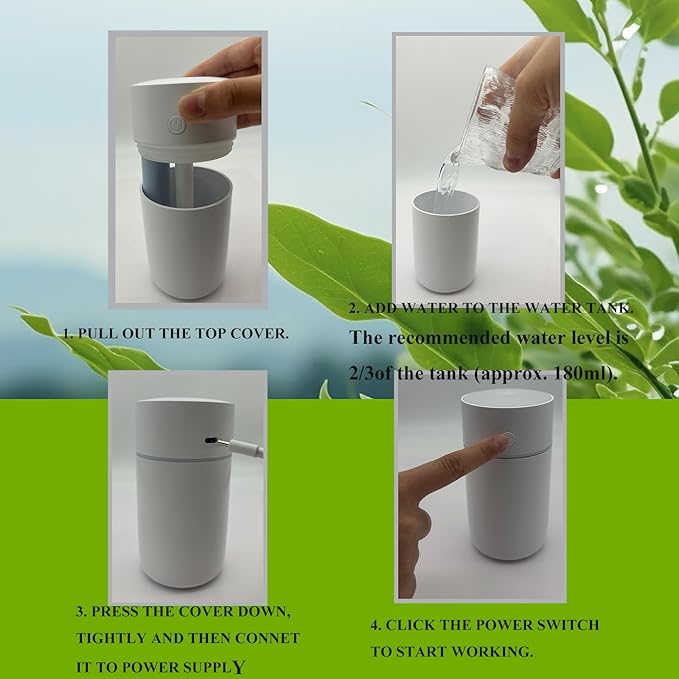 Humidifier, Humidifiers for Bedroom with Colorful Atmosphere Lights,2 Mist Modes Quiet, Easy to Clean, Small Portable for Plants, Baby, Car, Travel and Office(White) - Image 8