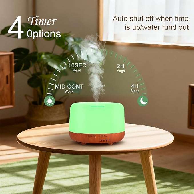300ML Essential Oil Diffuser, Small Aromatherapy Diffuser with Remote, 7-Color LED Light, 4 Timer Settings, Safe Auto-Off, for Bedroom, Desk, Home Office - Image 4