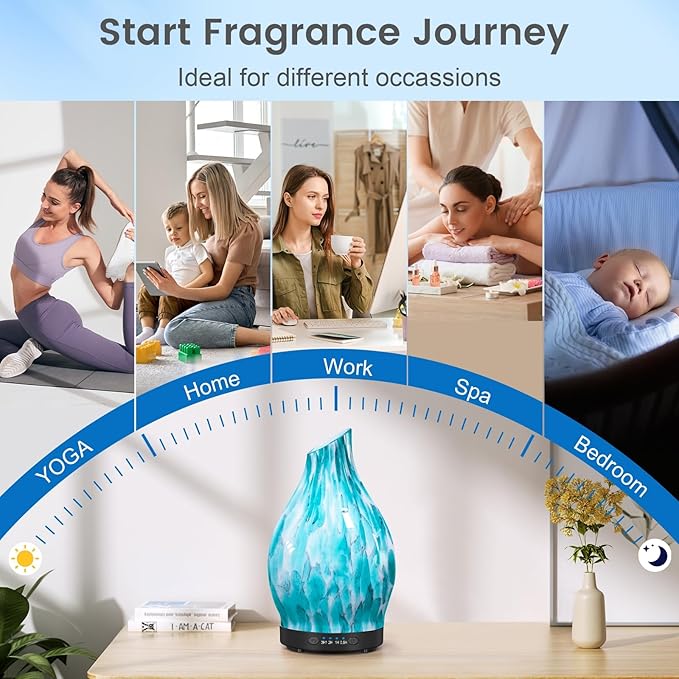 Essential Oil Diffuser, 120ML Glass Aromatherapy Diffuser with Auto Shut-Off and 7 Color LED Lights, Ultrasonic Mist Humidifier with 4 Timer for Home Office Bedroom (Blue Mountain) - Image 6