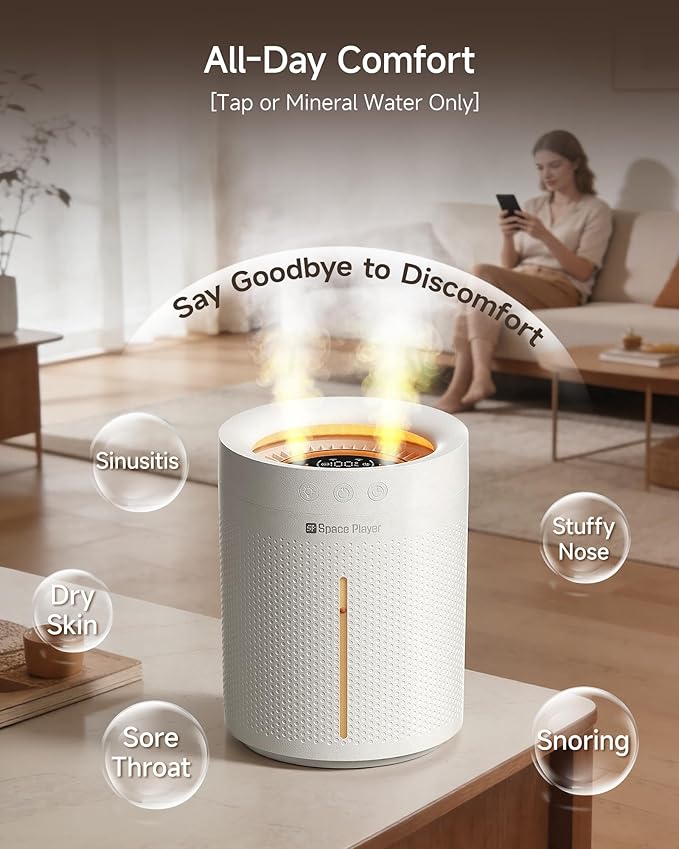 SP SpacePlayer Wireless Humidifier for Bedroom Large Room, 3L Top Fill Cool Mist Ultrasonic, 4000mAh Rechargeable (Cordless), 4 Modes, 23-28dB Quiet, 8H Timer Auto-Off, BPA-Free, Easy Fill Clean - Image 3