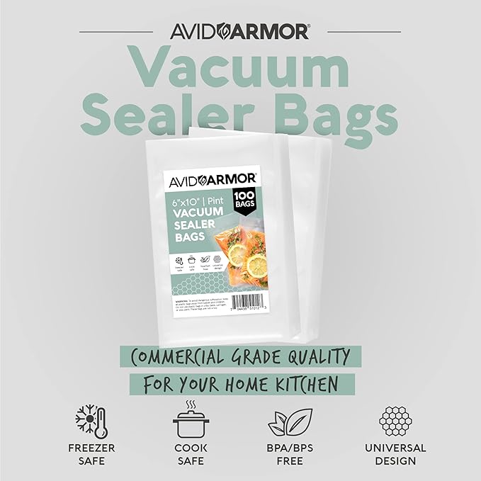 Avid Armor Vacuum Sealer Bags Pint Size, Vac Seal Bags for Food Storage, Meal Saver Freezer Vacuum Sealer Bags, Sous Vide Bags Vacuum Sealer, Non-BPA, 6 x 10 inches, Pack of 100 - Image 2