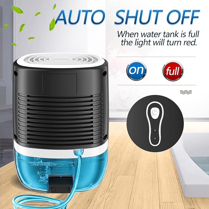 Dehumidifiers for Home 27oz(800ml) Small Auto Shut off Dehumidifiers with Drain Hose,Portable Ultra Quiet Mini Dehumidifier Effective for Bathroom, Basement, Garage, RV, Gun Safe, Closet - Image 3