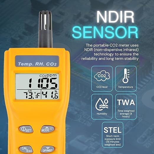 Portable CO2 Meter Handheld CO2 Detector Monitor 0~9999ppm, Carbon Dioxide Meter with Alarm Function, Temperature & Humidity Meter NDIR Sensor Air Quality Monitor for Home Trip Classroom and Office - Image 4