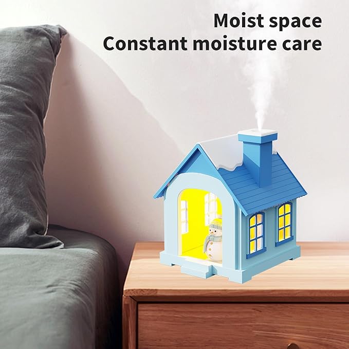 Christmas Village Houses Humidifier 500ml, Cute Snow House Cool Mist Humidifier with Snowman Figurines & Night Light for Bedroom & Office Décor (Blue) - Image 4