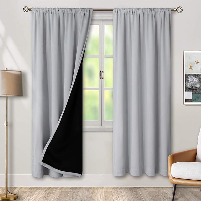 BGment Blackout Curtains for Bedroom 90 Inch Length, Rod Pocket Room Darkening Curtains for Living Room with Thermal Insulated Black Liner, Each Window Curtains 2 Panels, 52 x 90 Inch, Light Grey by BGment