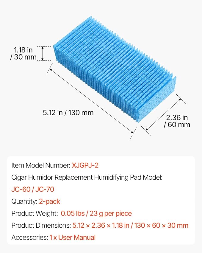 VEVOR Cigar Humidor Humidifier Replacement Filter, 2 Packs Humidifying Pad Compatible with JC-60/JC-70 Cigar Humidor Water Tank, 3D Multi-Layer Honeycomb Mesh, Cut-to-Fit for Your Humidor - Image 7