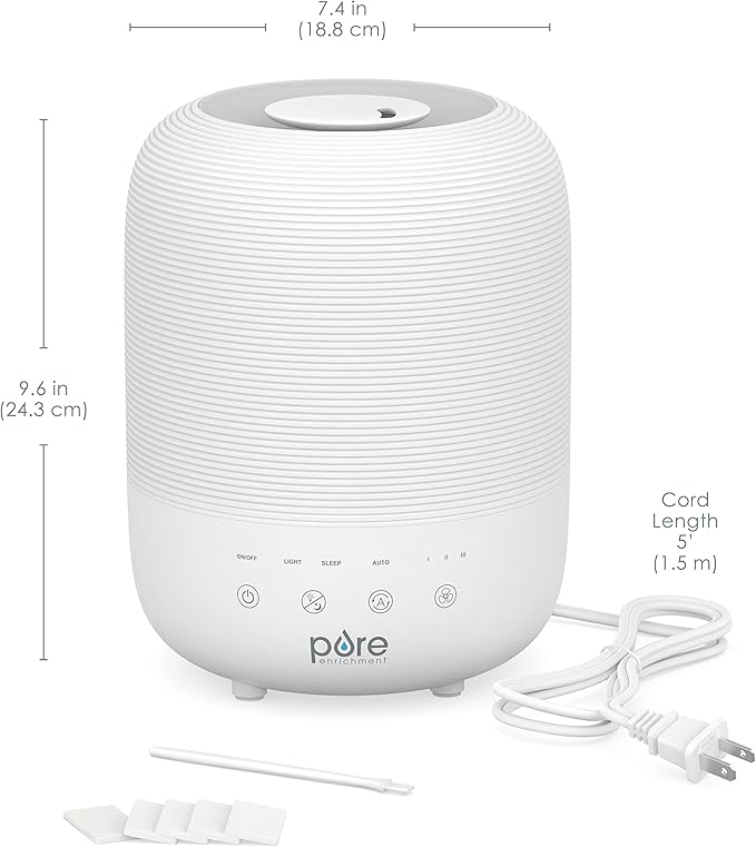 Pure Enrichment® HUME™ Sense Top Fill Humidifier – Large 3L Tank, Auto Mode Humidity Sensor, 3 Mist Settings, Optional Night Light, Optional Aromatherapy, Sleep Mode & Auto Shut-Off - Image 6