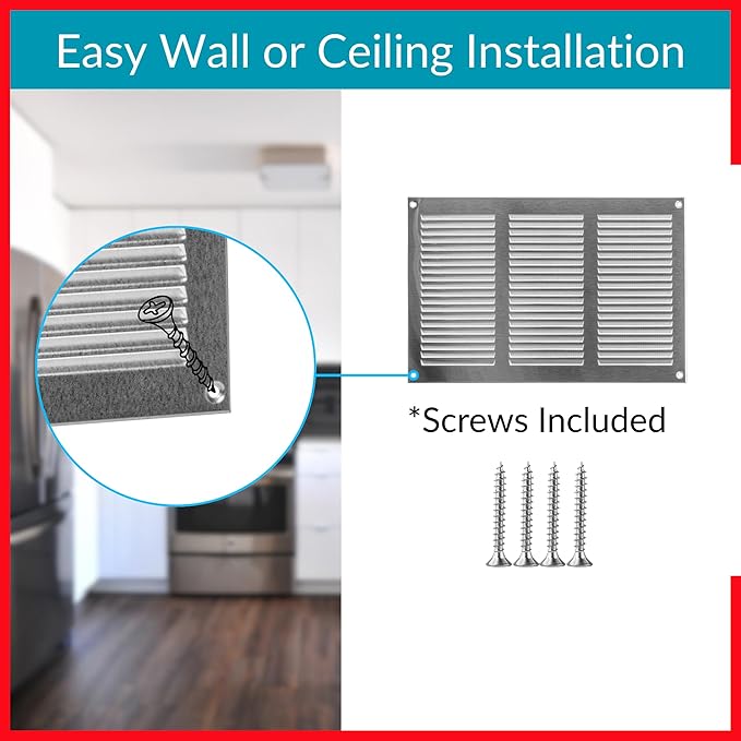 10x6 Vent Cover (Duct Opening) - HVAC Return Air Grille for Wall and Ceiling - Stainless Steel AC Vent Cover with Mesh - Rectangular Ventilation Register - Overall Size: 11.81" W x 7.87" H - Image 4