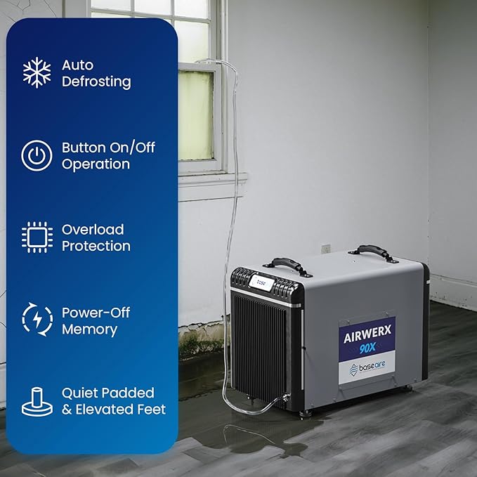 BaseAire 198 Pints Dehumidifier with Pump for Crawl Space, Basement, Portable AirWerx90X Commercial Dehumidifier for Whole Home, Intelligent Humidity Control, Auto Shut off Restart - Image 7