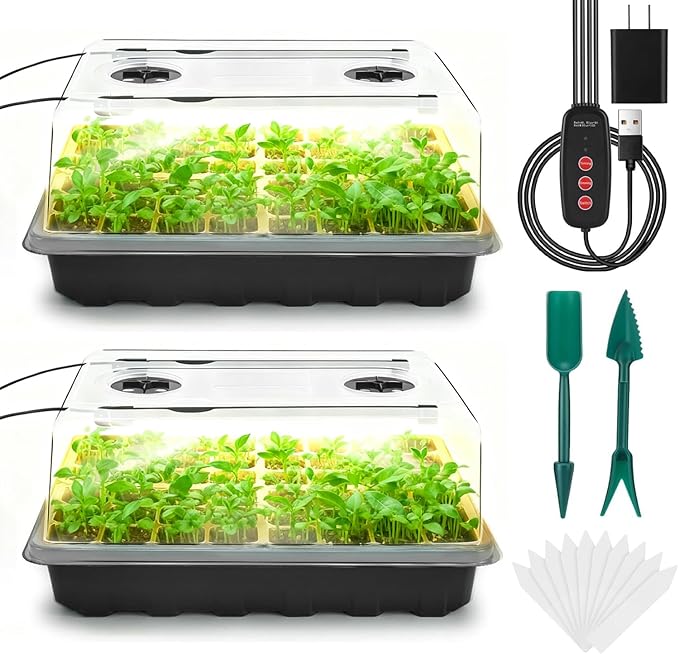 Seed Starter Tray with Grow Light, 96-Cell Seed Starter Kit, Seedling Starter Trays with Humidity Domes, Automatic Timer, Adjustable Light Indoor Gardening Plant Germination Trays by Ryscam