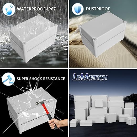 LeMotech IP67 Waterproof Junction Box ABS Plastic Project Box Dustproof Electrical Box Outdoor Enclosure for Electronics DIY Case Gray 11x 7.5X 7.1 inch (280x 190x 180 mm) - Image 8