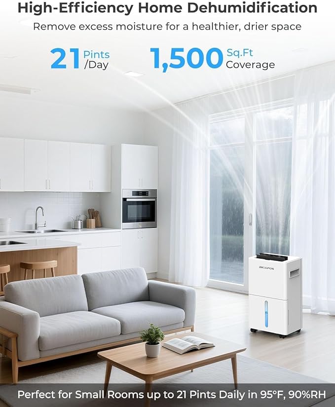 1,500 Sq.Ft Dehumidifiers for Home, 21 Pints Dehumidifier for Basement with Drain Hose, 3 Modes, 24H Timer, Child Lock, Manual or Continuous Drainage, Portable with Wheels, for Bedroom & Bathroom - Image 2