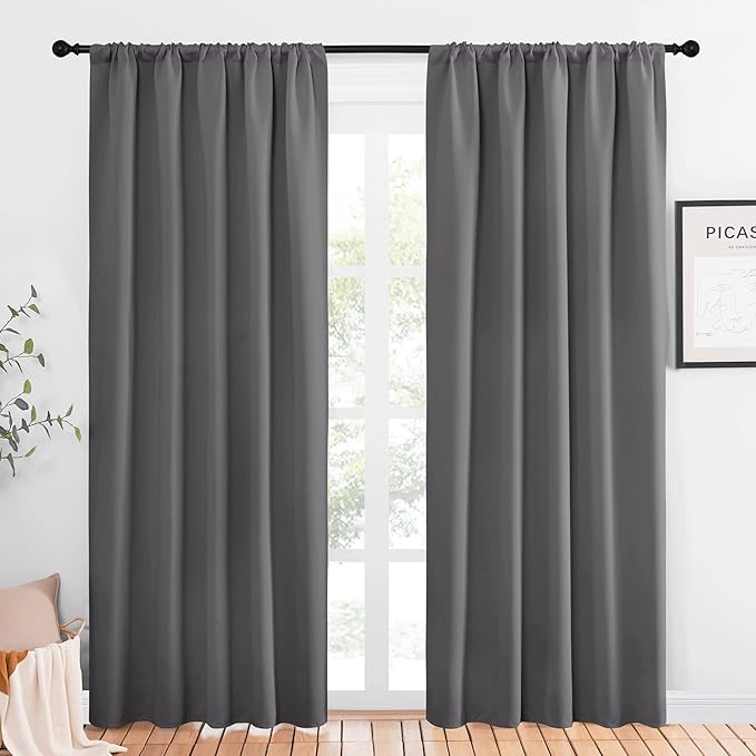 NICETOWN Blackout Curtain Panels for Window - Energy Efficient & Noise Reducing Thermal Insulated Rod Pocket Blackout Drapes/Draperies for Living Room (Grey, 2 Panels, W52 inches x L84 inches) by NICETOWN