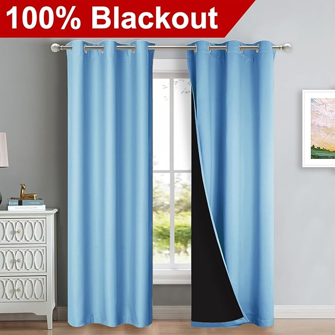 NICETOWN Full Shade Curtain Panels, Blue, 37" Wide x 84" Long, Pair of Thermal Insulated & Energy Efficiency Blackout Curtains for Living Room Windows, Lined Silky Performance Window Dressing - Image 2