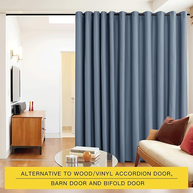 NICETOWN Closet Door Heavy Curtain, Room Dividers Shade Screens Partitions, Extra Large Grommet Space Partition Blackout Curtain, Screen Dividers for Rooms (1 Pack, 20ft Wide x 9ft Long, Stone Blue) - Image 2