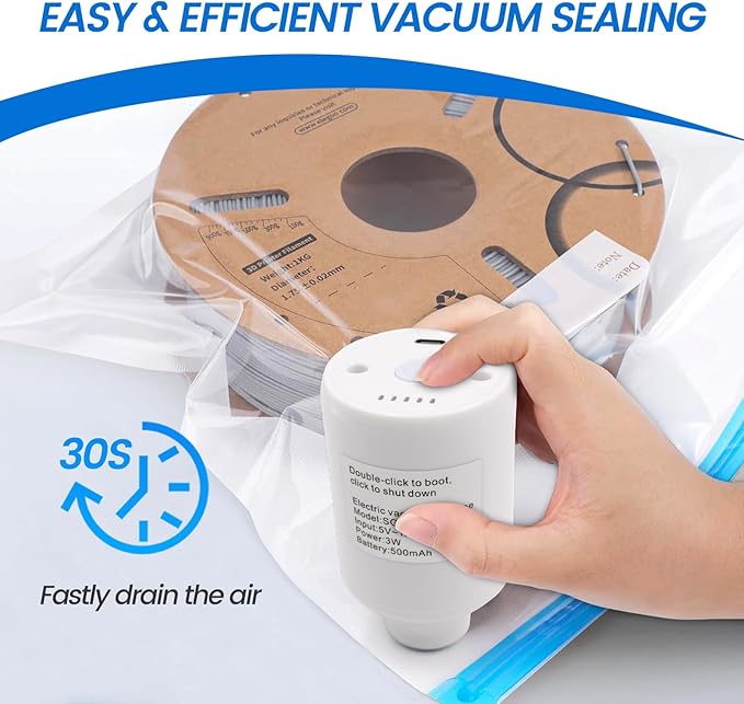 3D Print Filament Storage Bag Vacuum Kits - 30Pcs Cleaning Drying Sealed Bags with 30Pcs Humidity Indicator Cards & Auto-Pump - Image 4