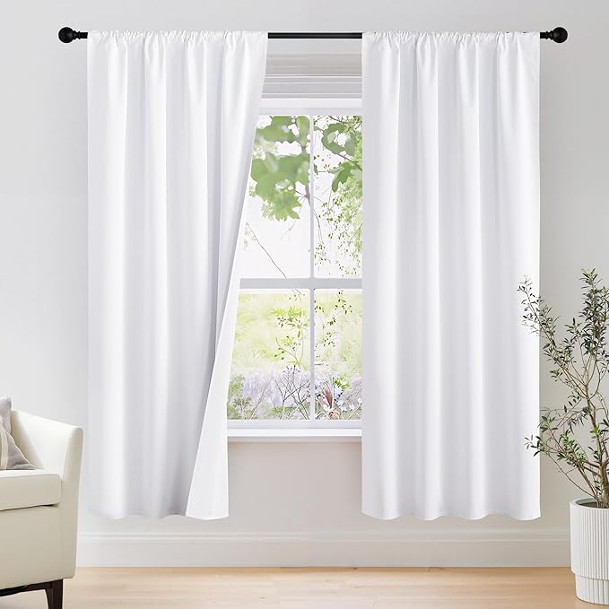 NICETOWN Bedroom 100% Blackout Curtains, 2 Panels, 34 by 72, Snow White, Window Treatment Rod Pocket Curtains/Drapes for Bedroom by NICETOWN