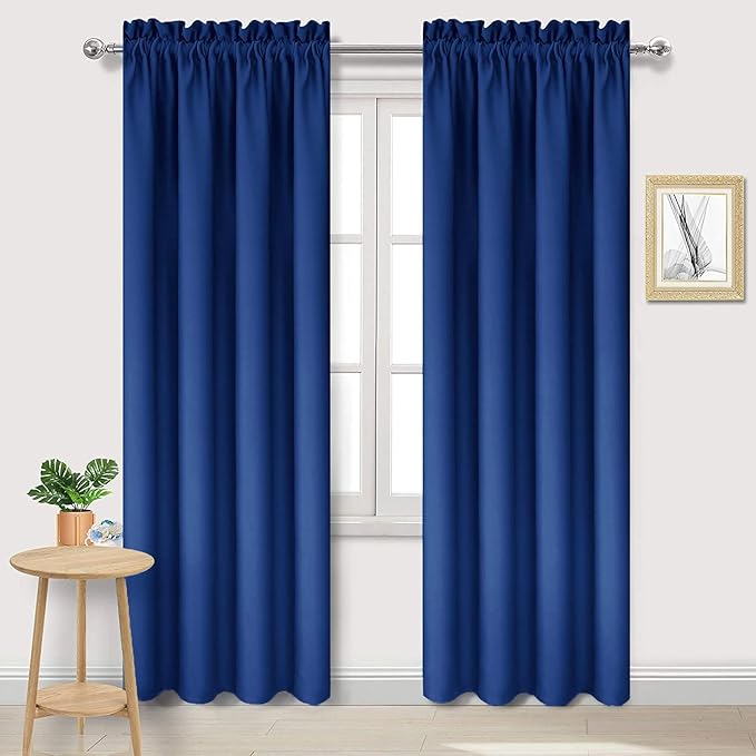 DWCN Blackout Curtains Room Darkening Thermal Insulated Bedroom Curtains Window Curtain Panels, 42 x 84 inches Long, Set of 2 Classic Blue Rod Pocket Drapes by DWCN