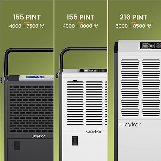 Waykar 155 Pints Large Commercial Dehumidifier with Drain Hose and Water Tank, Industrial Dehumidifier in Large Space up to 8000 Sq. Ft for Home, Basements, Whole House, Library - Image 7