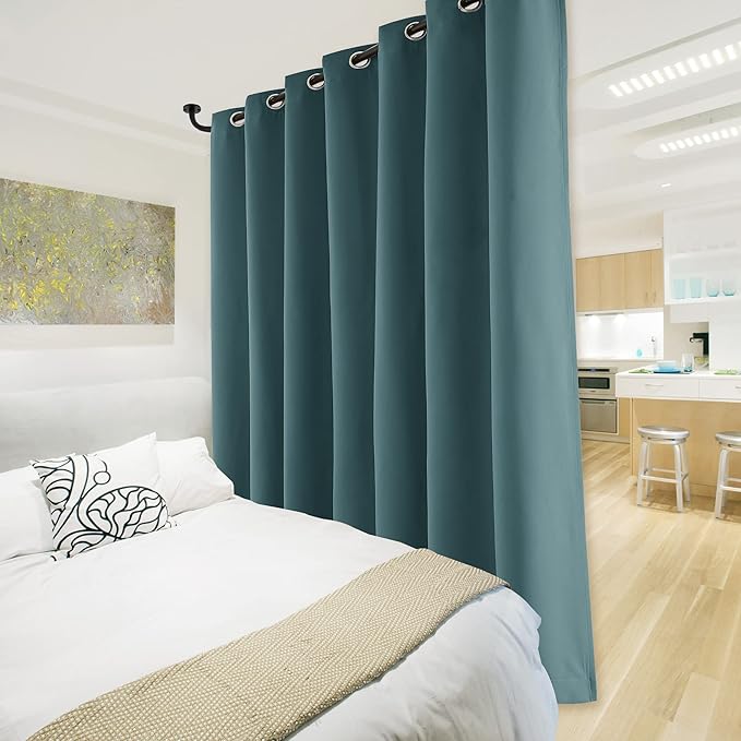 NICETOWN 100% Blackout Patio Sliding Door Curtain, Wide Lined Drape, Keep Warm Drapery, Sliding Glass Door Panel for Night Shift（Bright Sea Teal, 1 Panel, 100 inches Wide x 84 inches Long - Image 8
