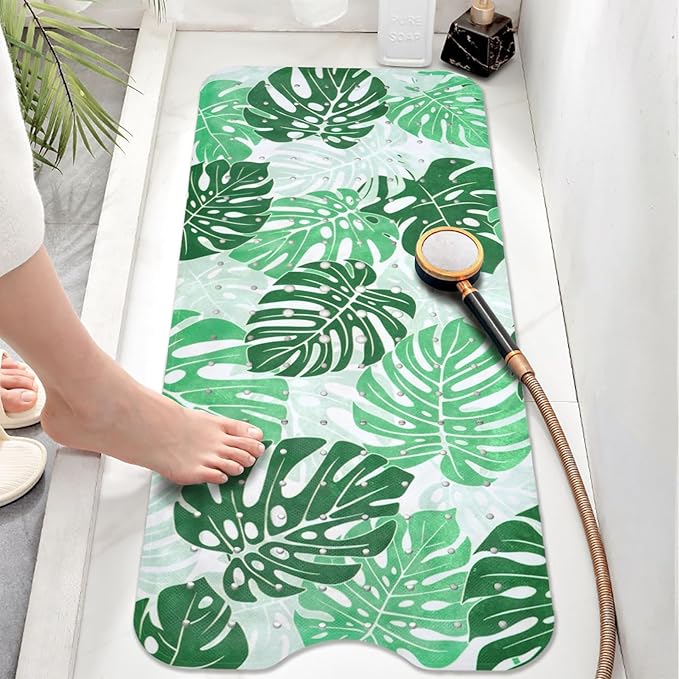 Tropical Leaves Bathtub Mat Non Slip, Boho Bath Tub Mat Baby Bath Mats for Bathroom Anti Slip Shower Mats for Inside Shower, Green Plants Bathmat with Suction and Drain Holes Machine Washable, 40″x16″ - Image 6