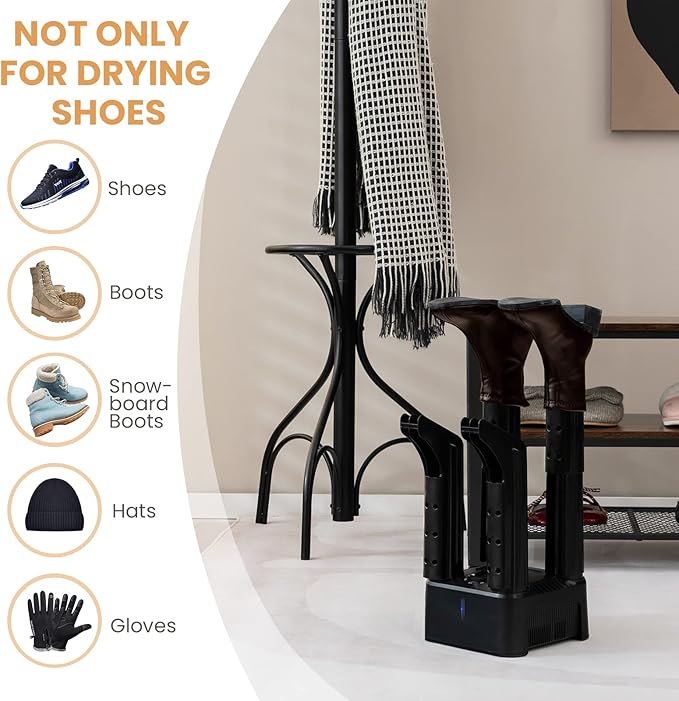 COSTWAY Shoe Dryer, 180 Mins Timer, CETL Standard Noiseless Boot Warmer with Heat Blower for Snow Boot Sneaker Glove Hats, with Detachable Pipes - Image 5