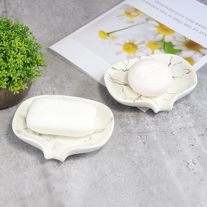 Ceramic Marble Texture Soap Dish,Self Draining Slot,Ceramic Self Draining Soap Dish Portable,Bathroom Accessories for Shower,Bathroom,Kitchen, Sink,Countertop,for Travelling,Camping,Gym - Image 9