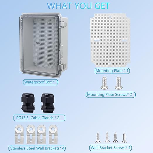 IP67Junction Box, ABS Plastic Outdoor Waterproof Box Electrical Enclosure with Stainless Steel Latch, Hinged Cover Electric Box with Mounting Plate 8.3"x6.3"x3.9" - Image 5
