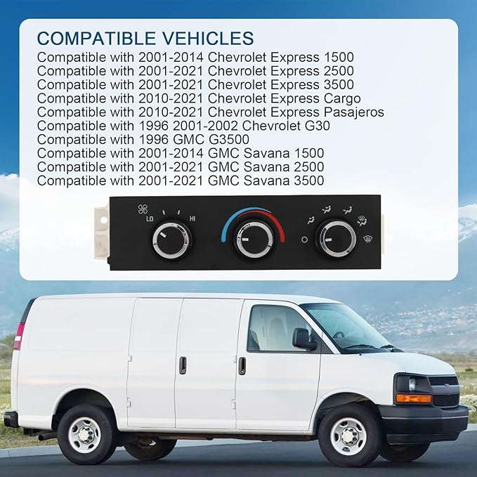 Front A/C Heater Climate Control Module Compatible with 2001-2014 Chevrolet Express 1500 GMC Savana 1500 2001-2021 Chevrolet Express 2500 3500 GMC Savana 2500 3500 Replace# 599-293, ‎15773676 - Image 3