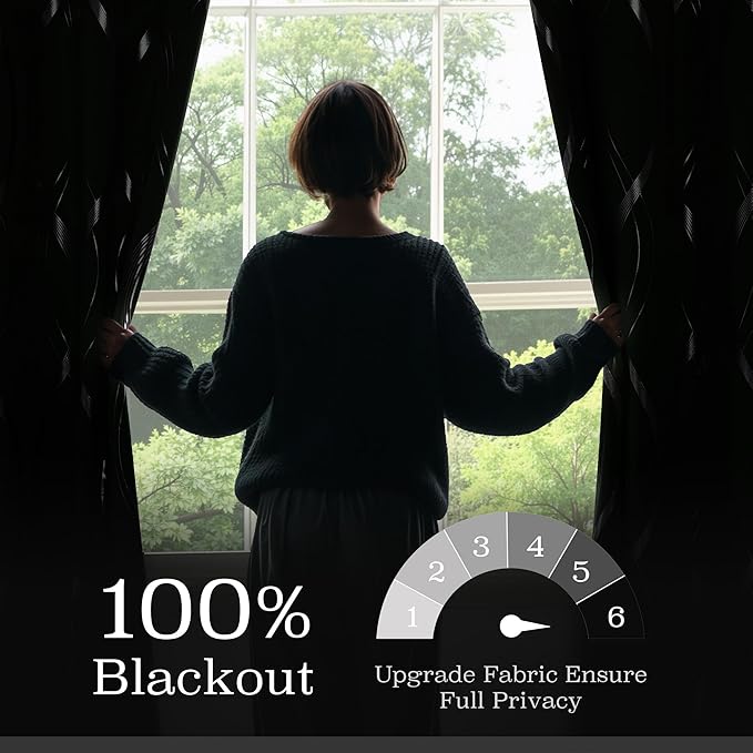 NICETOWN 100% Blackout Curtains 84 inch Length 2 Panels Set, Dark Mallard, 52" x 84", Noise Reducing Thermal Insulated Wave Line Foil Print Design Blackout Curtains for Hall Closet Villa Door - Image 2