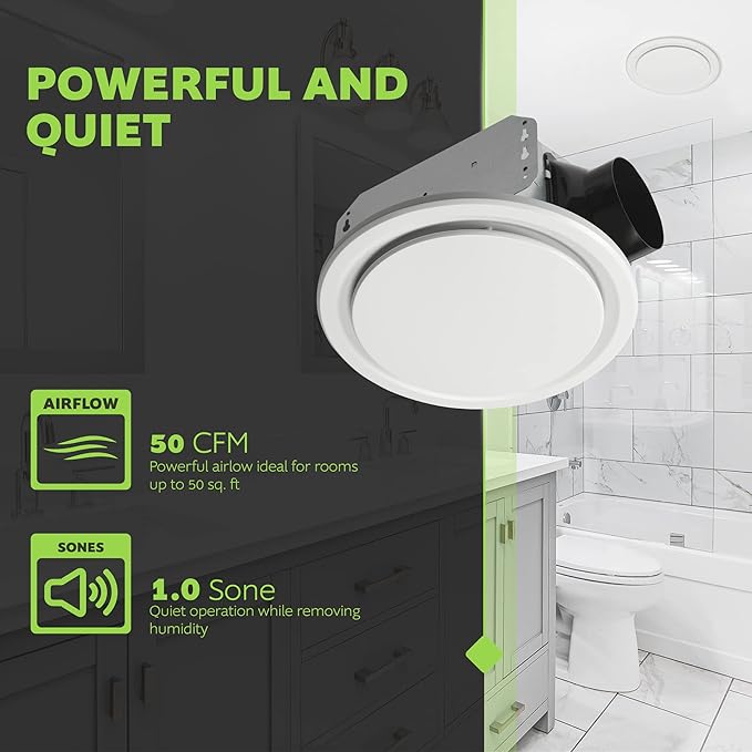 Homewerks 7140-50-G3 Bathroom Fan Ceiling Mount Exhaust Ventilation, Ultra Quiet 1.0 Sones, 50 CFM, White - Image 3