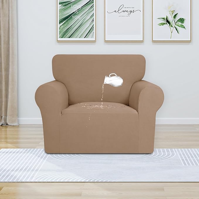 PureFit 100% Dual Waterproof Couch Cover Slipcovers for Couches and Sofas - Stretch Non Slip Fleece Sofa Covers Washable, Leakproof Furniture Protector for Kids, Pets, Dog (Chair, Camel) - Image 2