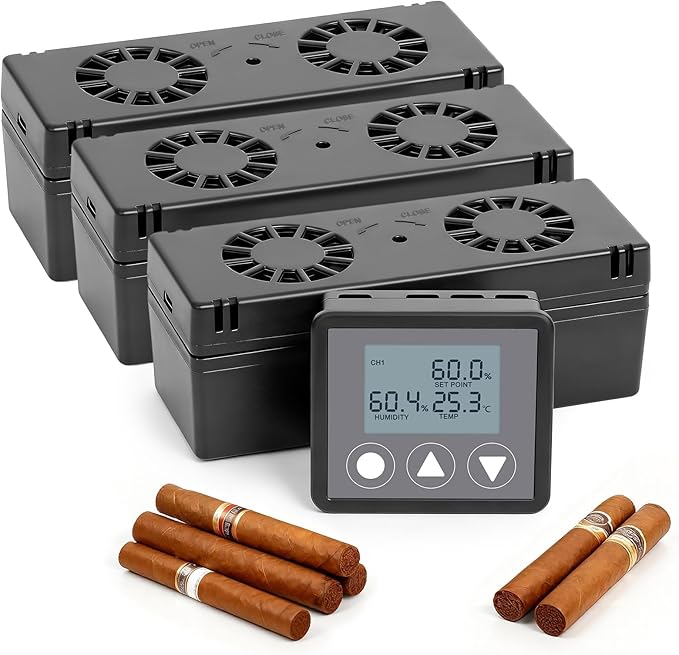 Electric Cigar Humidifier for Cigar Humidor Box - Dual-Fan Sensor-Controlled + LCD Humidity & Temperature Display, Multi-Device Connection Supported, for 40-180 Cigars 1V3 by Unknown