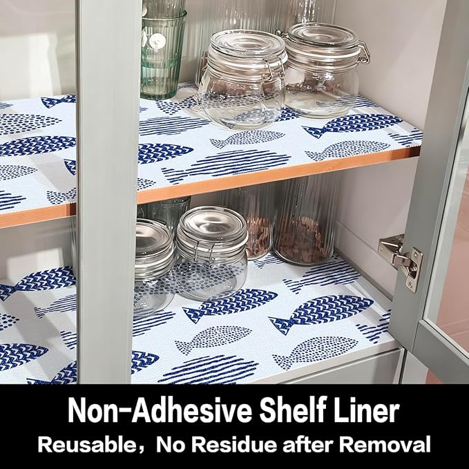 Blue Shelf Liner for Kitchen Cabinets Non Adhesive Drawer Liners Non Slip Cupboard Liner Strong Grip Waterproof Kitchen Cabinet Liners Easy to Clean Blue Dresser Shelves Paper 12IN x 10FT - Image 2