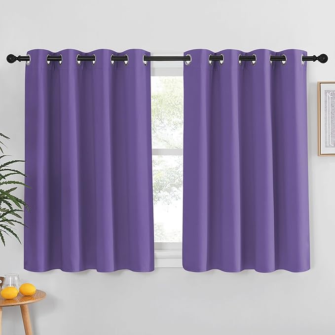 NICETOWN Kitchen Short Blackout Curtain and Drape - Thermal Insulated Solid Grommet Blackout Panel for Patio Bedroom Living Room (Single Panel, 52 inches by 45 inches, Lilac Purple) by NICETOWN