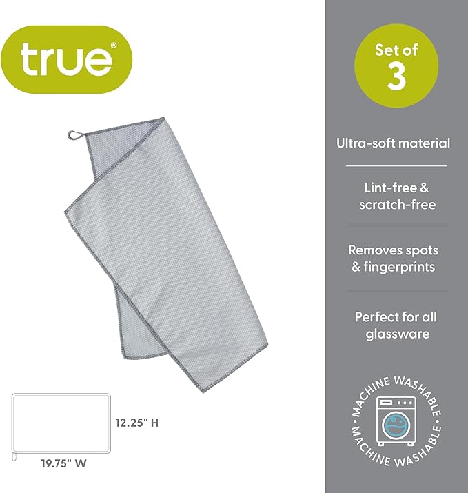 True Microfiber Towels, Wine Glass Polishing Cloths, Streak Free Microfiber Cloth and Lint Free Towels, Grey, Set of 3 - Image 3