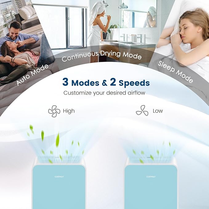 COSTWAY 2500 Sq. Ft Dehumidifier for Basement, 32 Pints Portable Quiet Dehumidifier for Bedroom Bathroom with Sleep Mode, 24H Timer, Auto Shut Off, Auto Defrost & Drain Hose (Navy) - Image 3