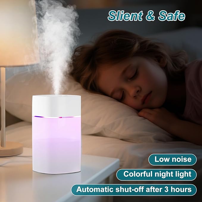 Small Humidifier for Plant, Cool Mist Mini Humidifiers for Bedroom, Desk Personal Humidifiers for Indoor Office Car, Portable Humidifier for Travel -White 400ml - Image 4