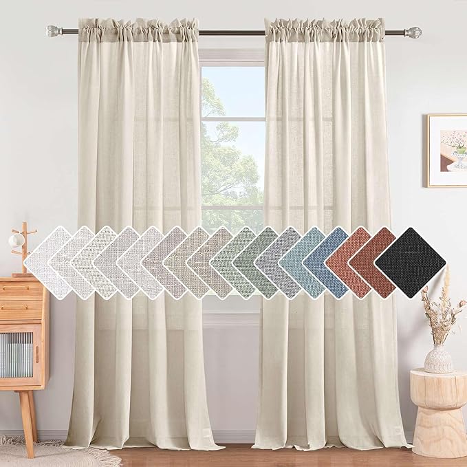 H.VERSAILTEX Natural Linen Curtains 108 Inches Long for Living Room 2 Panels Rod Pocket Draperies Soft Cotton Textured Semi Sheer Linen Curtains for Large Window Vertical 9 FT Tall, Heathered Natural by HVERSAILTEX