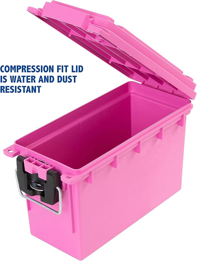 Sheffield 12631 Ammo Storage Box, Stackable .30 Cal Field Boxes, Water and Dust Resistant, Lockable Storage Box with Handle, Secures Hunting Gear, Supplies, and Bullets, Made in USA, Pink, 1-Pack - Image 4
