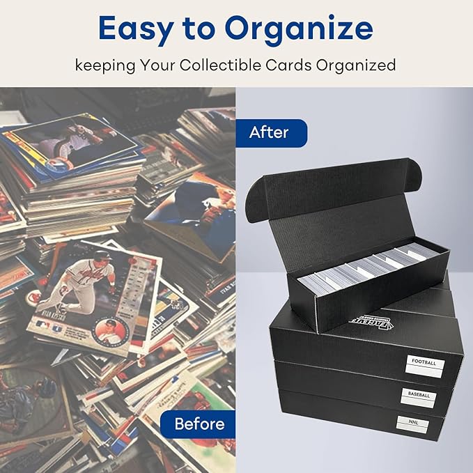 Trading Card Storage Box with Dividers, 10 Count Cardboard Collector Boxes for Sports Baseball Mtg, Black - Image 6