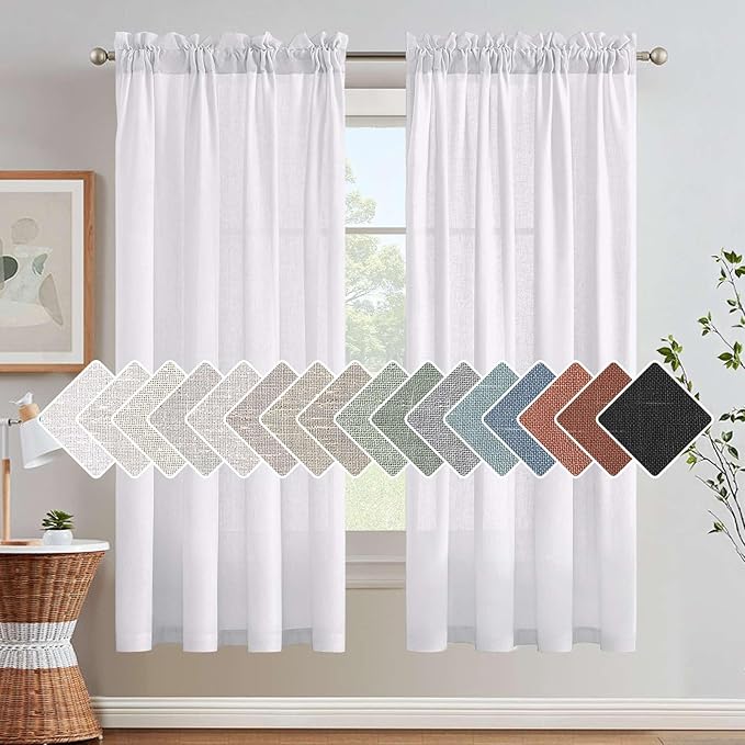Linen Curtains Elegant Natural Linen Blended Curtains Energy Efficient Light Filtering / Rod Pocket Window Treatments Panels / Drapes for Livingroom (Set of 2, Off White, 52 Inch x 72 Inch ) by HVERSAILTEX