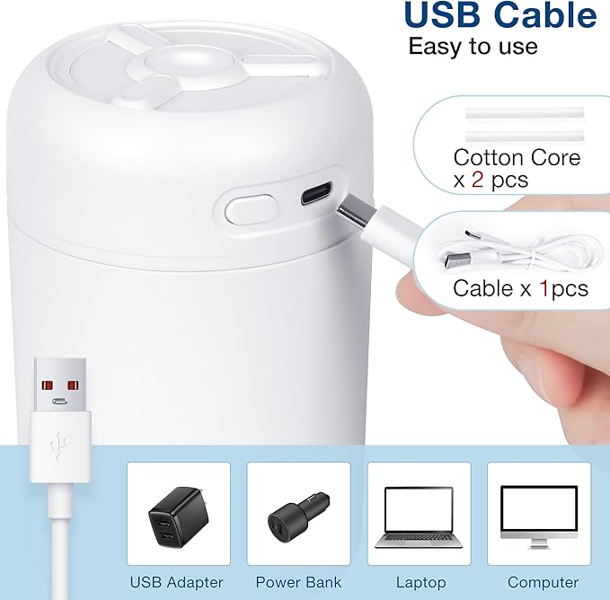 Portable Mini Humidifier, 300ml USB Cool Mist Small Humidifier with Colorful Lights. Perfect for Bedroom, Office, Plants, travel & Car (White) - Image 7