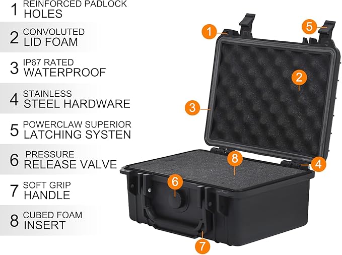 MEIJIA Portable Waterproof Protective Hard Case,Compact Camera Case with Customizable Fit Foam,Elegant Black,Fit for Drones,Camera,Lens, 9.17inchx7.56inchx4.33inch, Black, Dry Case - Image 2
