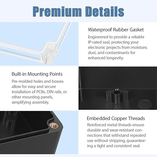 LeMotech Project Box ABS Plastic IP65 Waterproof Dustproof Electrical Junction Box with Clear Cover Outdoor Enclosure for Electronics, Black 3.9"x 2.6"x 1.9"(100x68x50mm)(Pack of 1) - Image 5
