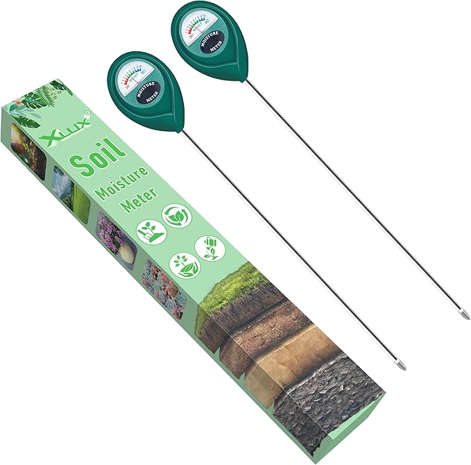 XLUX Long Probe Deep Use Soil Moisture Meter Sensor, Water Monitor Indicator, Hygrometer for Outdoor Indoor Large Pot Plants, Flower, Gardening, Farming, 2 Pack by XLUX