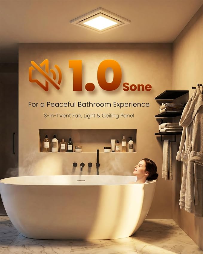 Bathroom Exhaust Fan with Light, 110 CFM 1.0 Sone Quiet Ceiling Mount Exhaust Fan, High CRI 97 3CCT LED Bathroom Ventilation Fan, LED Exhaust Vent Fan for Shower Bathroom Office Home, 4" Duct Included - Image 5
