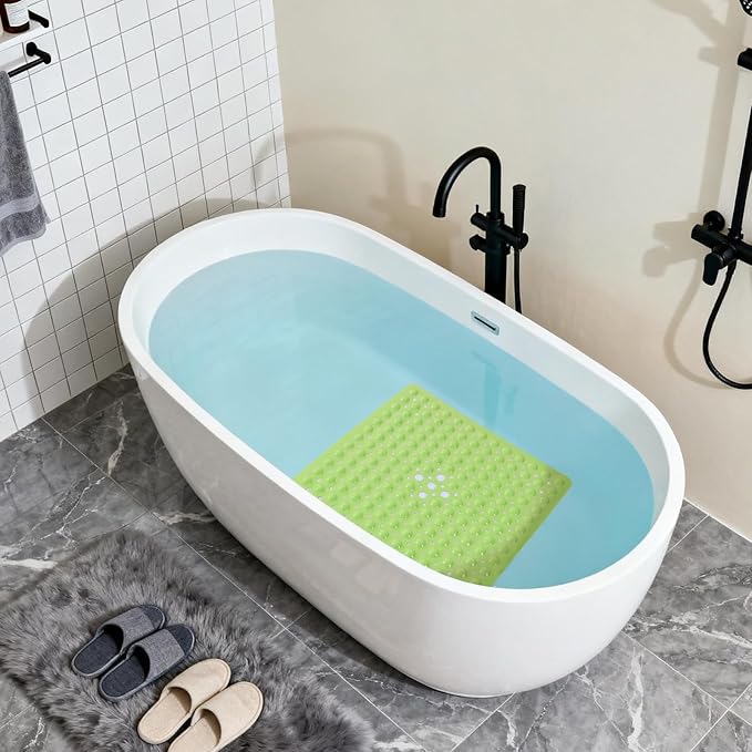 Anti-Slip Bathtub Shower mat, 20.8×20.8（Approximately 53×53cm） inch Soft Oversized Machine Washable Non-Slip Bathtub mat with Drainage Holes, Bathroom Floor Suction Cup.（1-Opaque Pea Green） - Image 5