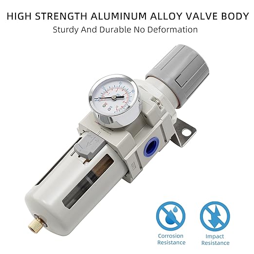 Air Compressor Water Separator Filter 3/4" NPT 0-150 PSI,Compressed Filter Regulator Combo,Poly Bowl,Semi-Auto Drain - Image 6