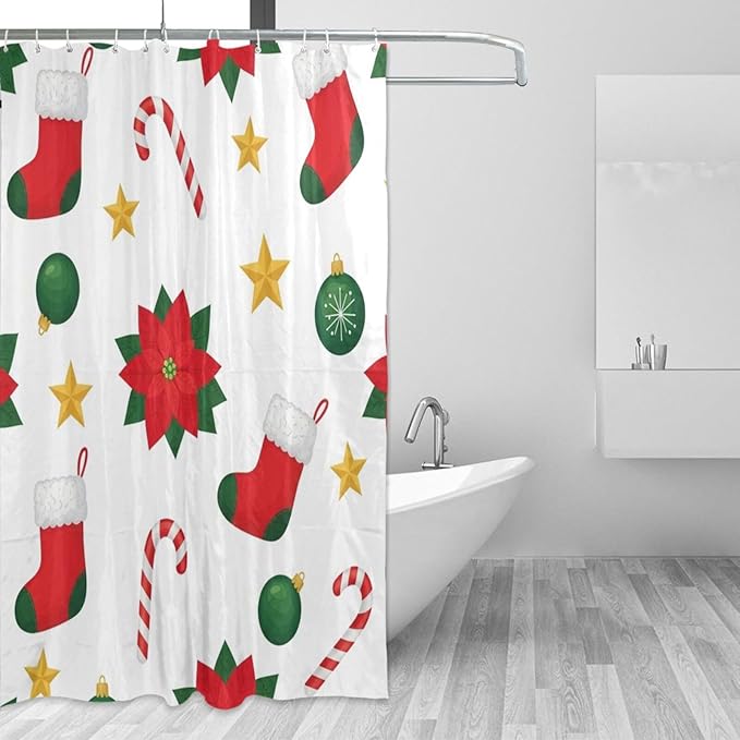 Red Stocking Christmas Shower Curtain Liner 72×72 inch for Bathroom Curtain Anti Mold Shower Curtain with Hooks Bathroom Accessories by Unknown